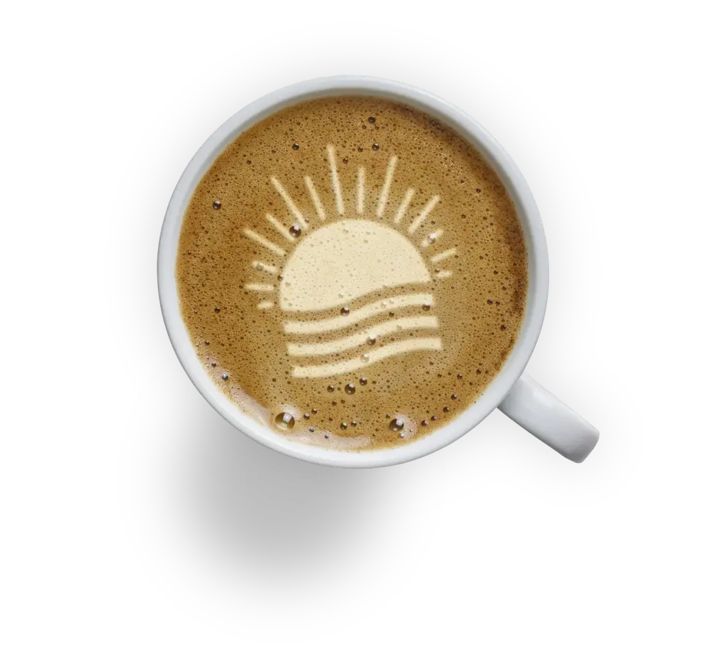 Coffee cup with sunrise latte art